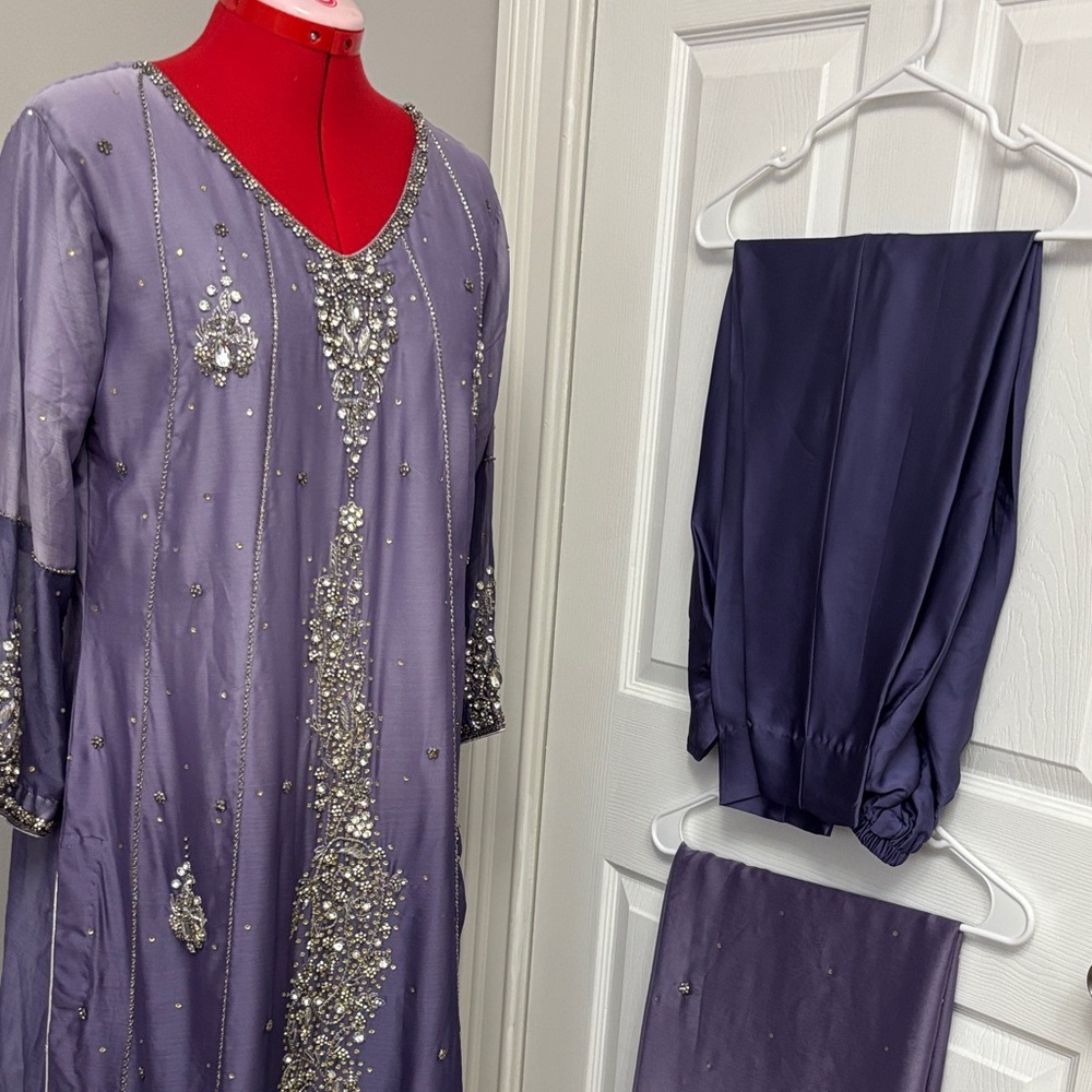Lavender Embellished Formal Tunic Set
